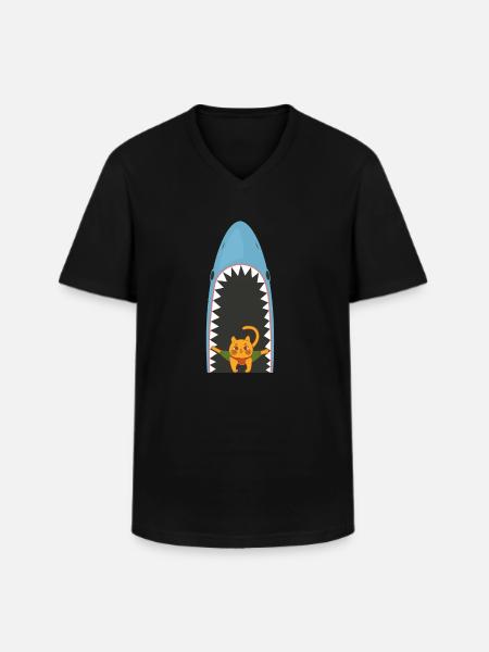 Chat mangeur de requins - T-shirt col V Homme - noir