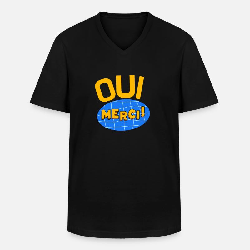 Oui Oui Merci - Männer-T-Shirt mit V-Ausschnitt - Schwarz