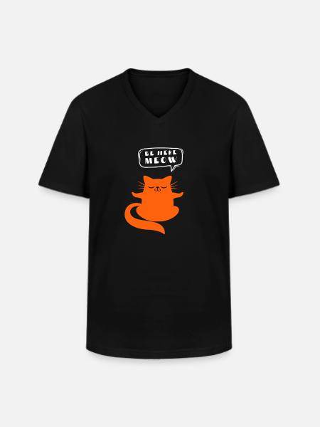 Yoga Cat - Be Here Meow - Men's V-Neck T-Shirt - black