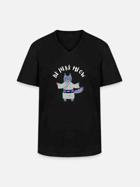 Yoga Cat - Be Here Meow - Men's V-Neck T-Shirt - black