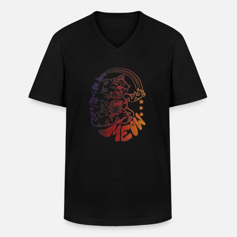 Yoga Cat - Be Here Meow - Männer-T-Shirt mit V-Ausschnitt - Schwarz