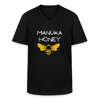 Apiculteur néo-zélandais - Manuka Honey - T-shirt col V Homme - noir - Devant - AI Model Male 178 dark (178cm)