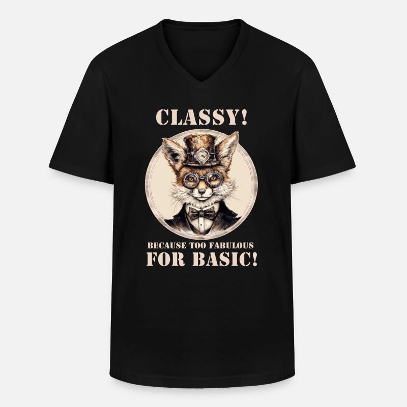 Steampunk Fuchs - Männer-T-Shirt mit V-Ausschnitt - Schwarz