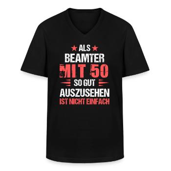 With 50 handsome civil servant - Men's V-Neck T-Shirt - black - Front - AI Model Male 178 dark (178cm)
