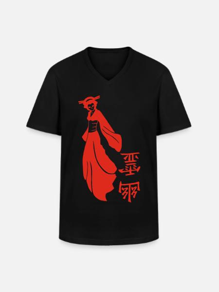 Red Japanese Ghost - Men's V-Neck T-Shirt - black
