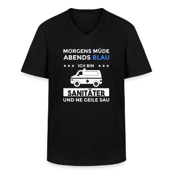 Morgens Müde Abends Blau Sanitäter - Männer-T-Shirt mit V-Ausschnitt - Schwarz - Vorne - AI Model Male 178 dark (178cm)