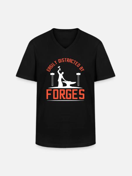 Easily distracted by forges - Männer-T-Shirt mit V-Ausschnitt - Schwarz