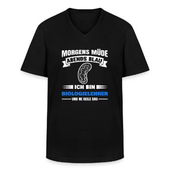 Morgens Müde Abends Blau Biologielehrer - Männer-T-Shirt mit V-Ausschnitt - Schwarz - Vorne - AI Model Male 178 dark (178cm)