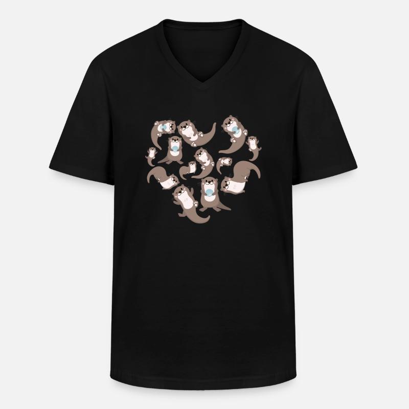 Herz Otter - Männer-T-Shirt mit V-Ausschnitt - Schwarz