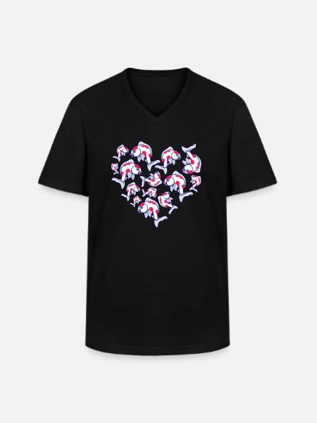 Herz Koi - Männer-T-Shirt mit V-Ausschnitt - Schwarz