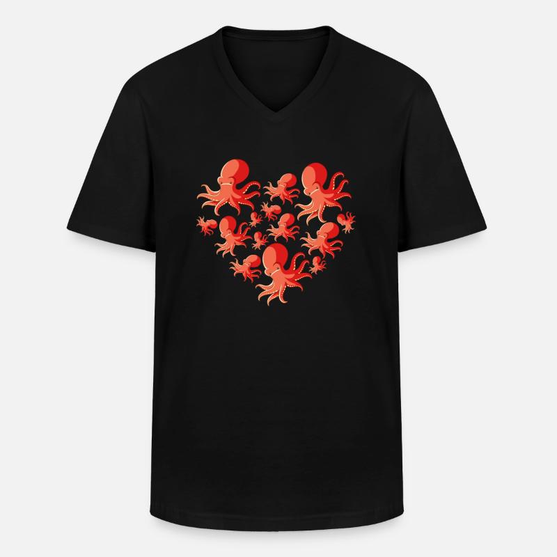 Herz Krake Octopus - Männer-T-Shirt mit V-Ausschnitt - Schwarz