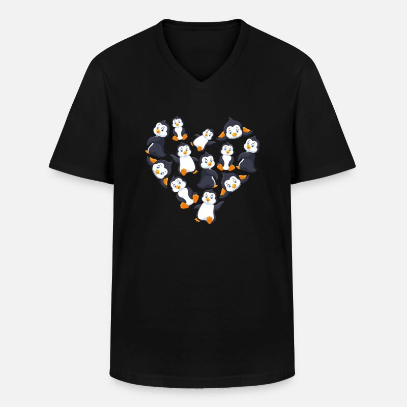 Herz Pinguin - Männer-T-Shirt mit V-Ausschnitt - Schwarz