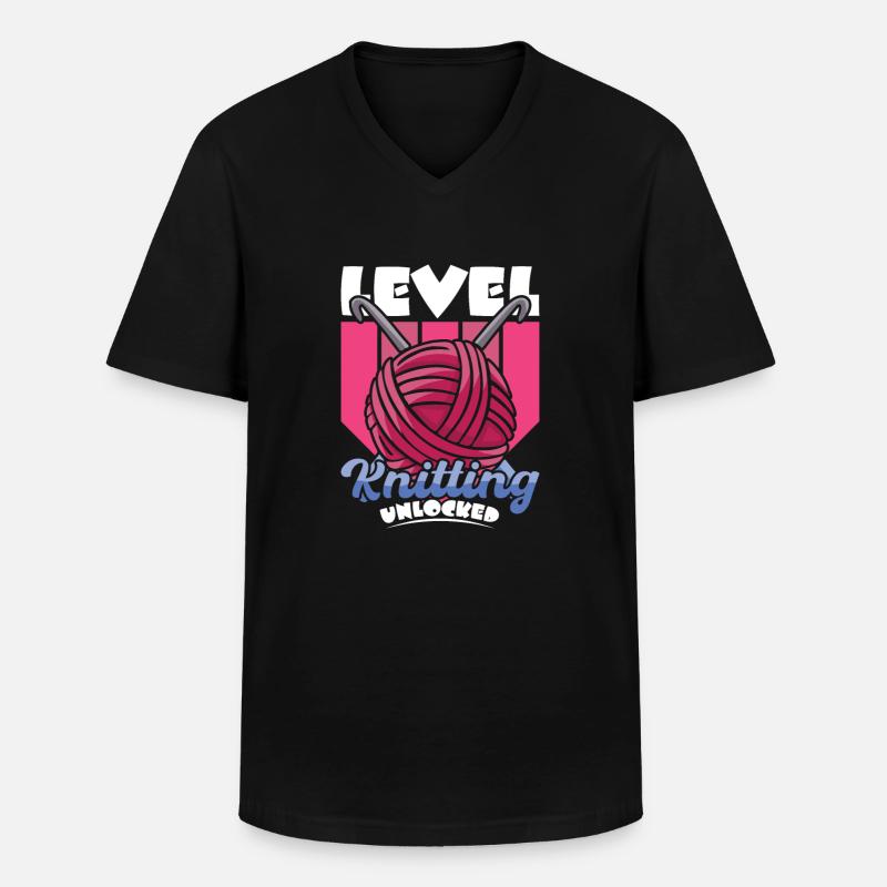 Level Knitting Unlocked - Männer-T-Shirt mit V-Ausschnitt - Schwarz