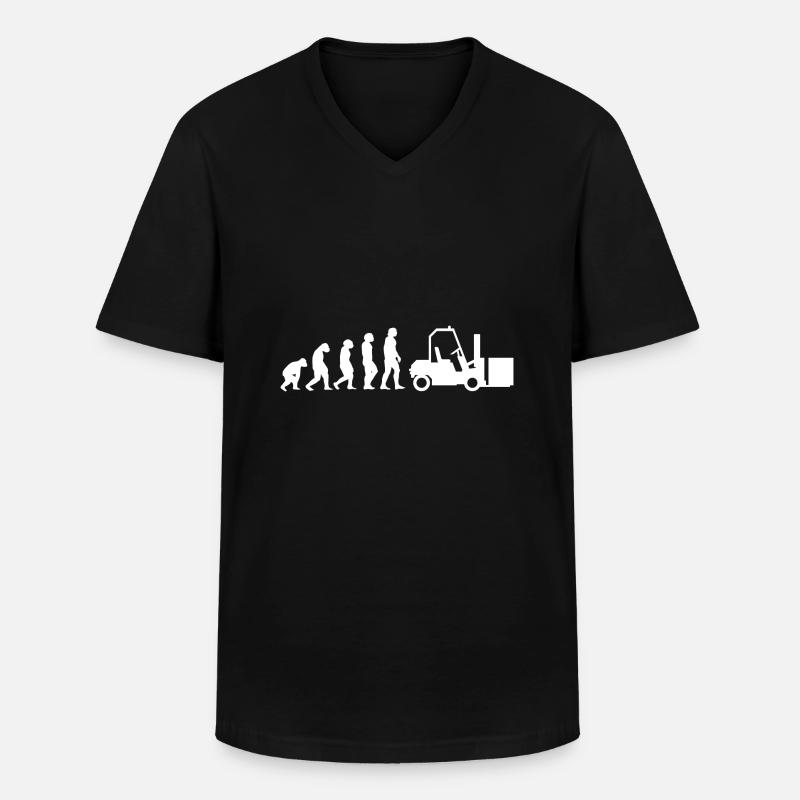 Evolution Staplerfahrer - Männer-T-Shirt mit V-Ausschnitt - Schwarz