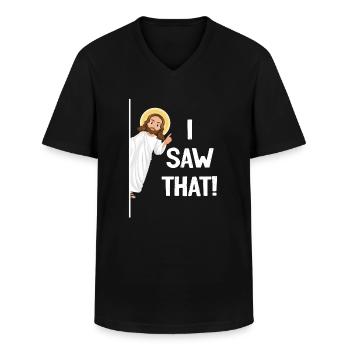 ich sehe das karma zitat i saw that Jesus lustig - Männer-T-Shirt mit V-Ausschnitt - Schwarz - Vorne - AI Model Male 178 dark (178cm)