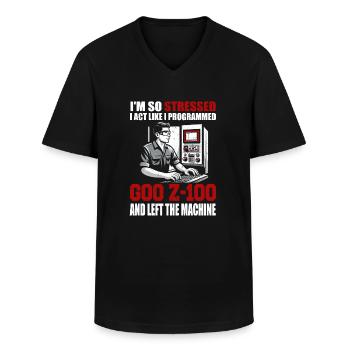 Machiniste Opérateur de machine CNC - T-shirt col V Homme - noir - Devant - AI Model Male 178 dark (178cm)