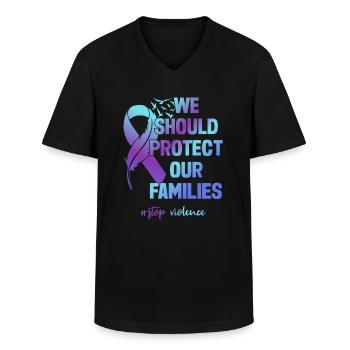 Family Domestic violence Awareness - Men's V-Neck T-Shirt - black - Front - AI Model Male 178 dark (178cm)