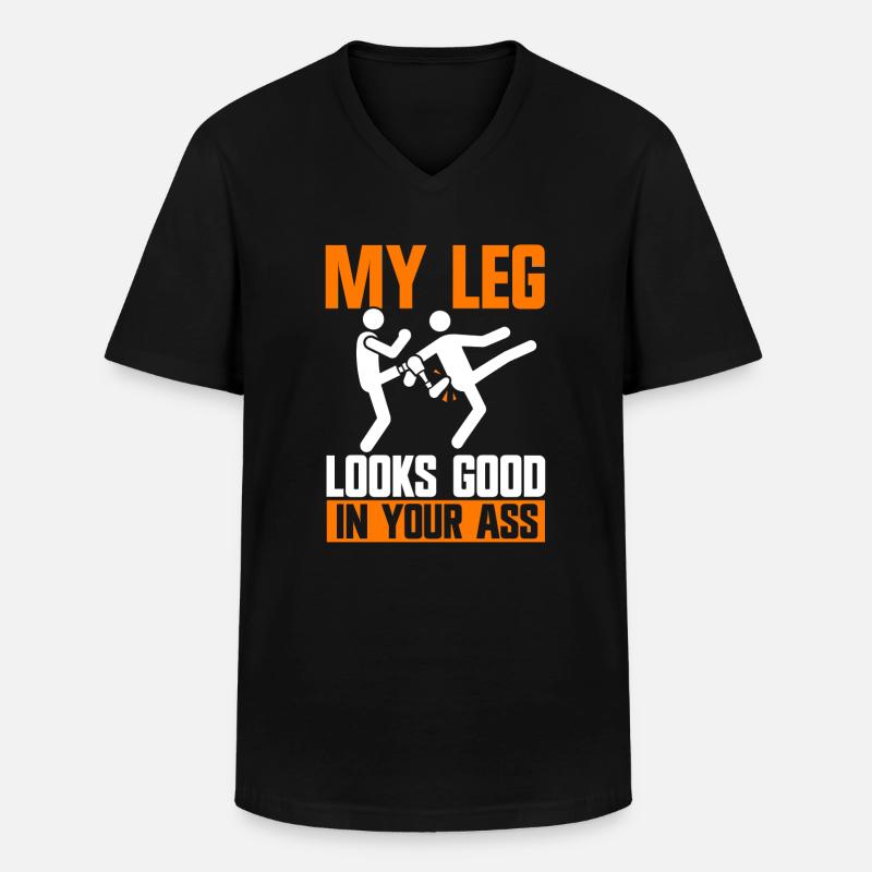 Amputation d’une jambe - T-shirt col V Homme - noir