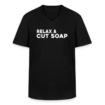 soap soap carver relax cut soap - Men's V-Neck T-Shirt - black - Front - AI Model Male 178 dark (178cm)