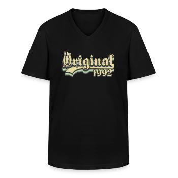 Born in 1992 - Men's V-Neck T-Shirt - black - Front - AI Model Male 178 dark (178cm)