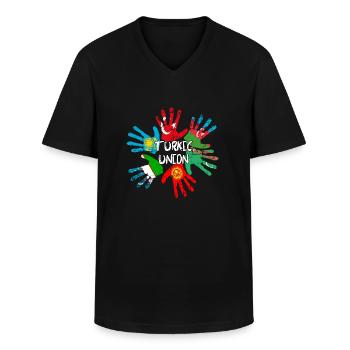 Turkic Union - Men's V-Neck T-Shirt - black - Front - AI Model Male 178 dark (178cm)