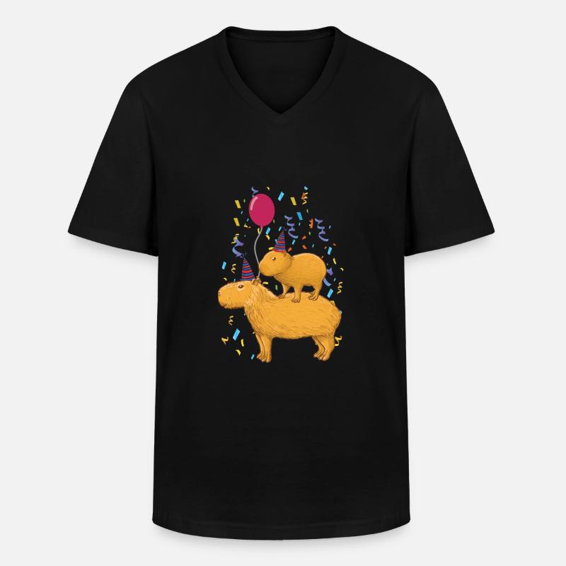 Compleanno di Capybara - Maglietta da uomo classica con scollo a V - nero