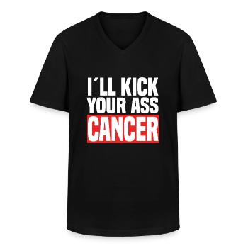 I'll Kick Your Ass Cancer - Men's V-Neck T-Shirt - black - Front - AI Model Male 178 dark (178cm)