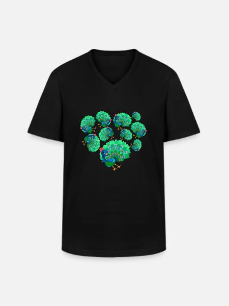 Herz Pfau - Männer-T-Shirt mit V-Ausschnitt - Schwarz