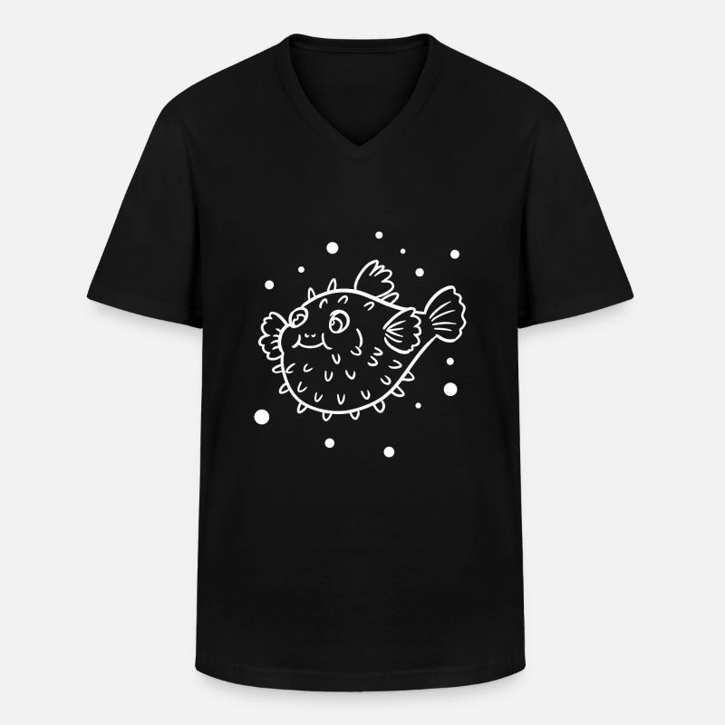 Dicker Kugelfisch - Männer-T-Shirt mit V-Ausschnitt - Schwarz