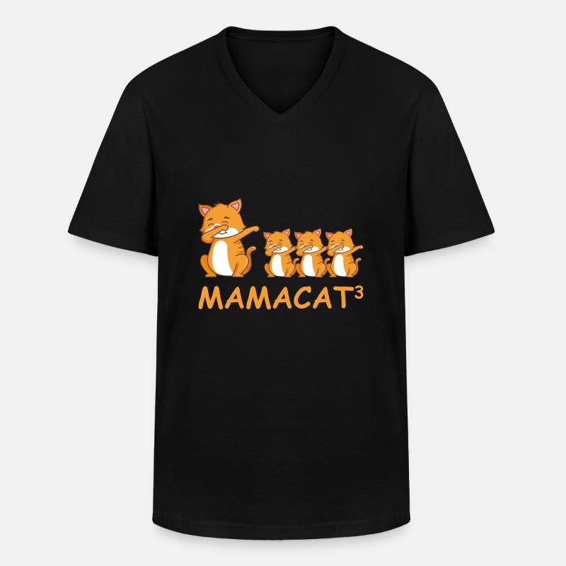 Schwanger werdene Mutter Drillinge Katze - Männer-T-Shirt mit V-Ausschnitt - Schwarz