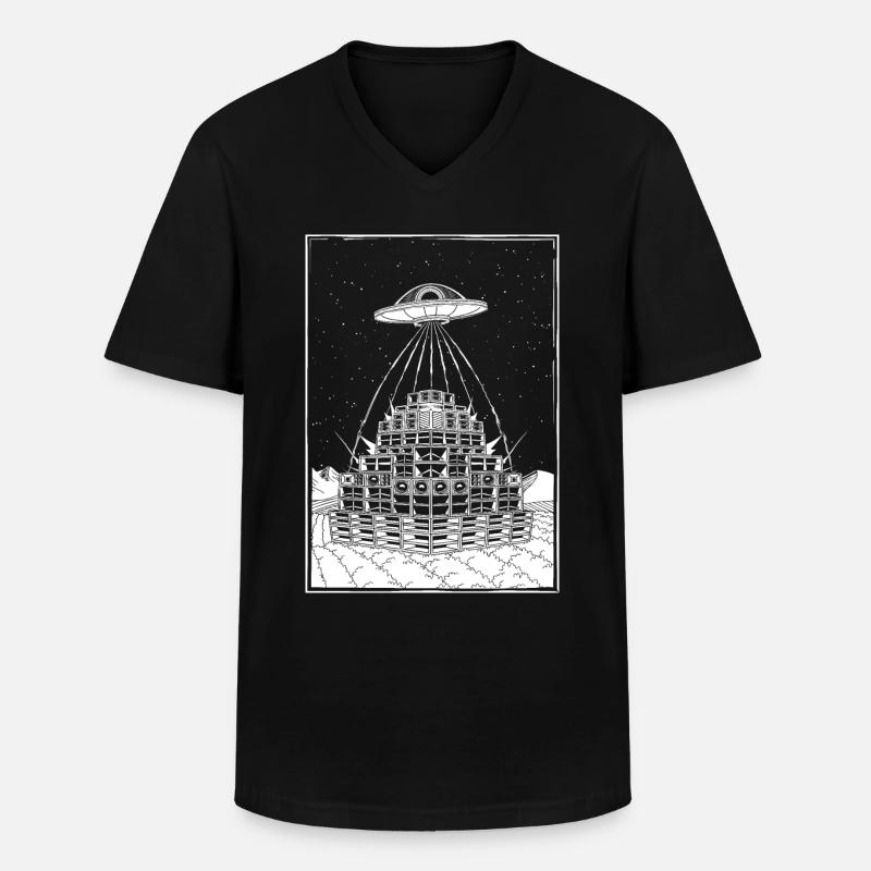 Rave Party Alien UFO Soundsystem - Männer-T-Shirt mit V-Ausschnitt - Schwarz