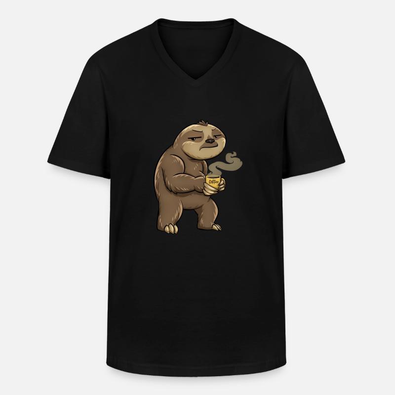 Faultier Kaffee - Männer-T-Shirt mit V-Ausschnitt - Schwarz