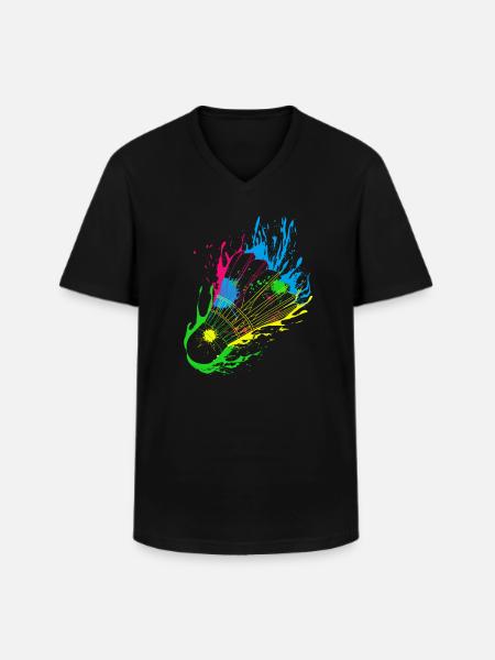 Badminton Splash Federball - Männer-T-Shirt mit V-Ausschnitt - Schwarz