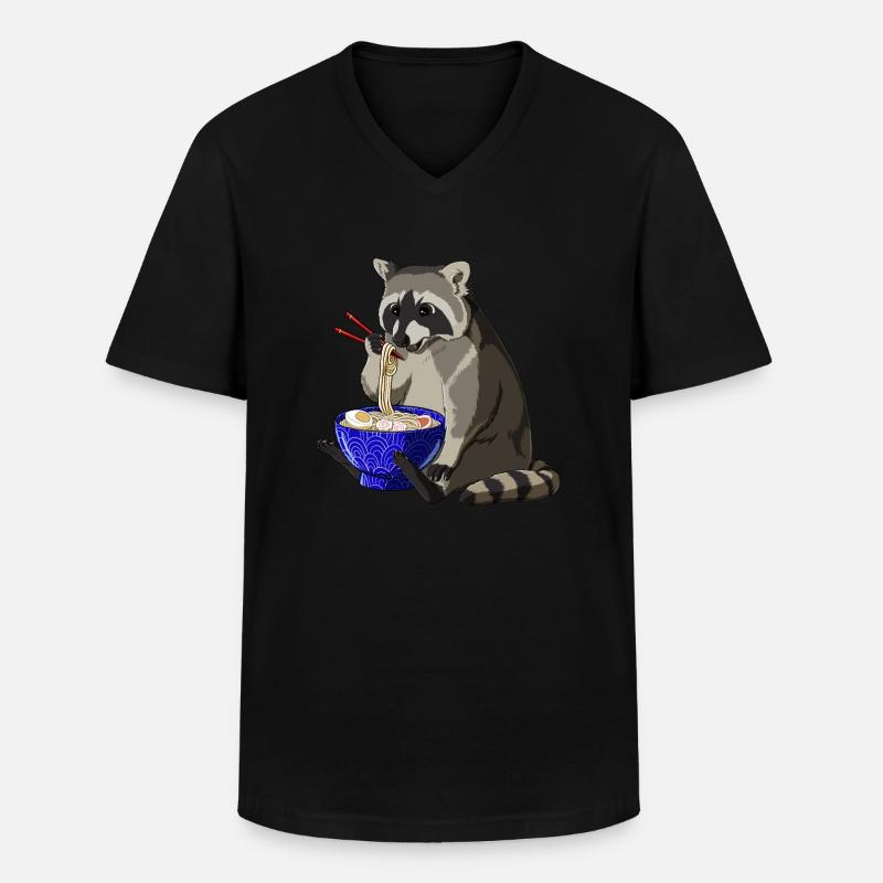 Waschbär Ramen - Männer-T-Shirt mit V-Ausschnitt - Schwarz