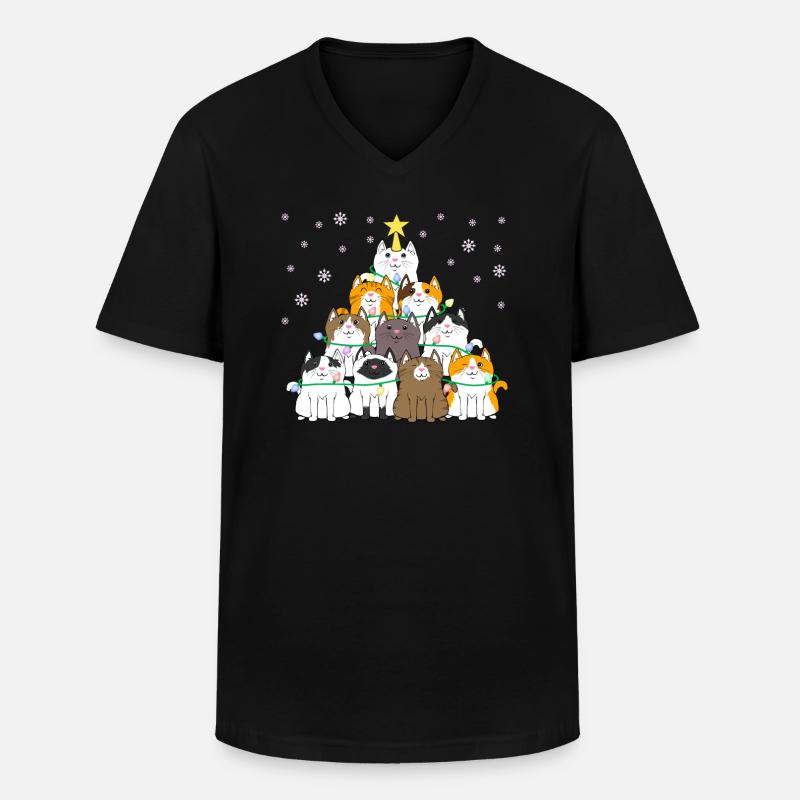 Weihnachtsbaum Katze Kätzchen Tannenbaum - Männer-T-Shirt mit V-Ausschnitt - Schwarz