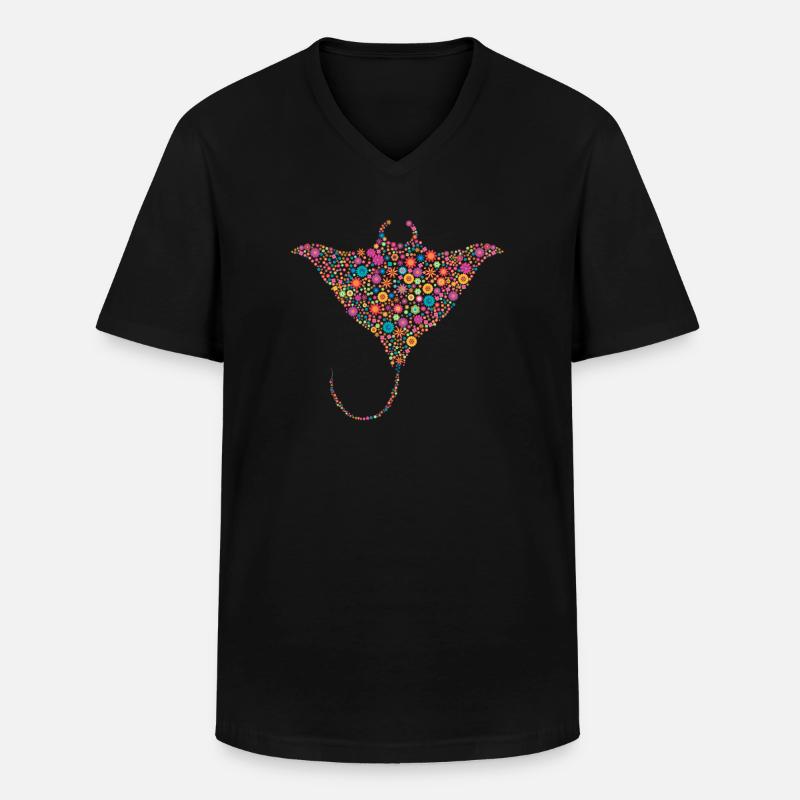 Blumen Manta Rochen Stachelrochen - Männer-T-Shirt mit V-Ausschnitt - Schwarz