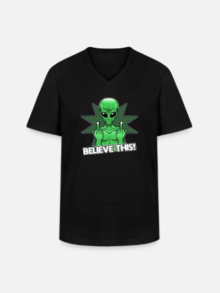 Alien Mittelfinger Glaube Es - Männer-T-Shirt mit V-Ausschnitt - Schwarz