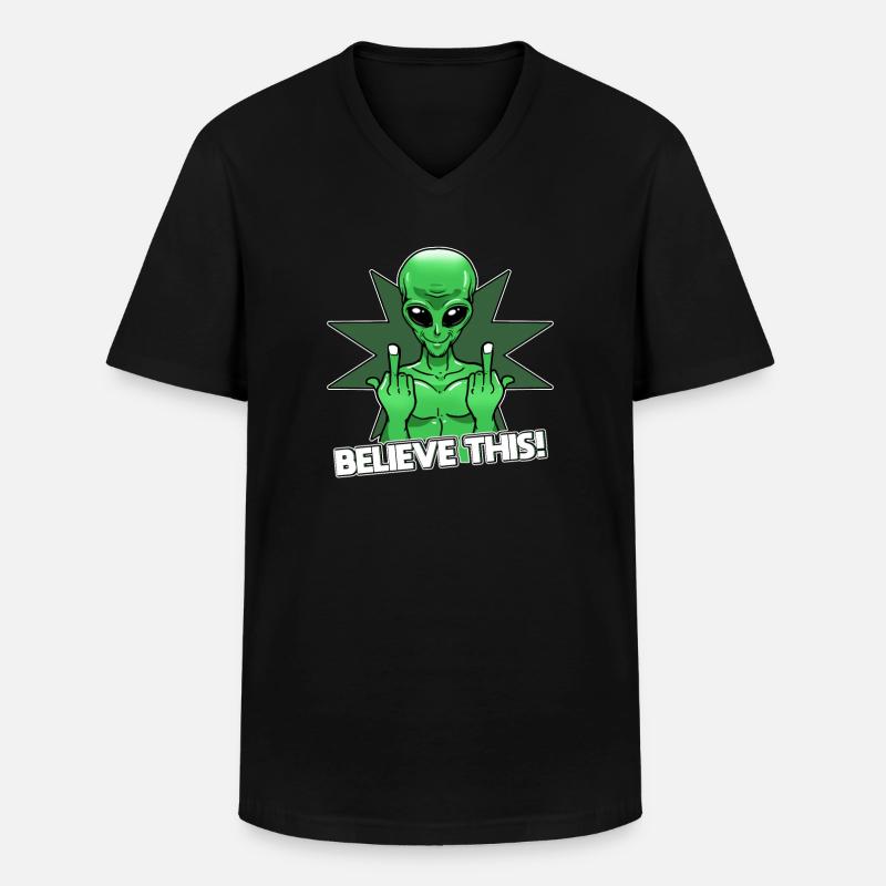 Alien Mittelfinger Glaube Es - Männer-T-Shirt mit V-Ausschnitt - Schwarz