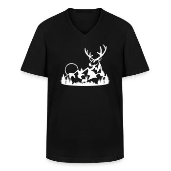 DEER HUNTING GAME DEER DEER MOTIF - Men's V-Neck T-Shirt - black - Front - AI Model Male 178 dark (178cm)