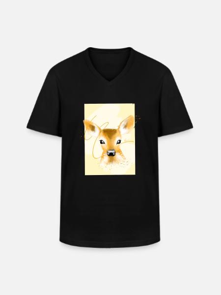 faon mignon, dessin - T-shirt col V Homme - noir