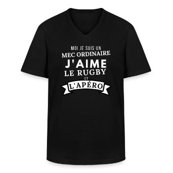 Mec ordinaire j'aime le rugby et l'apéro - T-shirt col V Homme - noir - Devant - AI Model Male 178 dark (178cm)