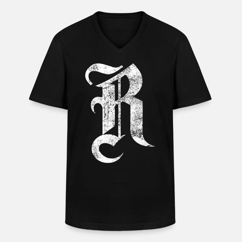 T-Shirt-Alphabet Initiale R - Männer-T-Shirt mit V-Ausschnitt - Schwarz