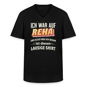 Ich war auf REHA, was ich bekam, ist dieses Shirt - Männer-T-Shirt mit V-Ausschnitt - Schwarz - Vorne - AI Model Male 178 dark (178cm)