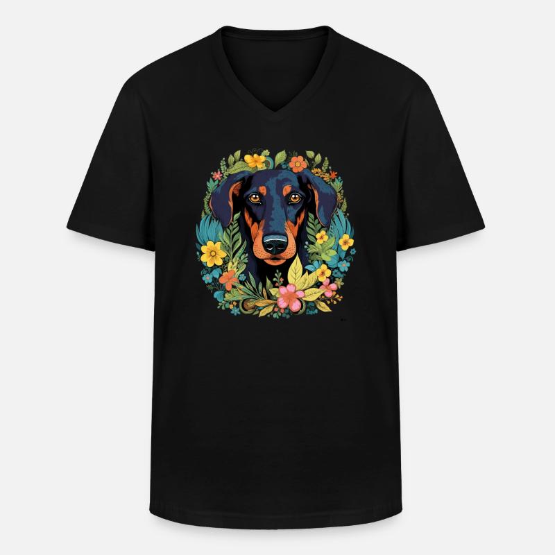 Dobermann Hund Geschenk - Männer-T-Shirt mit V-Ausschnitt - Schwarz