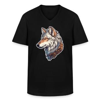 Wolf Kostüm blauer Wolfskopf Werwolf und - Männer-T-Shirt mit V-Ausschnitt - Schwarz - Vorne - AI Model Male 178 dark (178cm)
