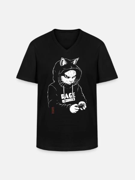 Chat à capuche - T-shirt col V Homme - noir