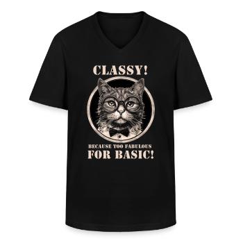 Gatto - Maglietta da uomo classica con scollo a V - nero - Fronte - AI Model Male 178 dark (178cm)
