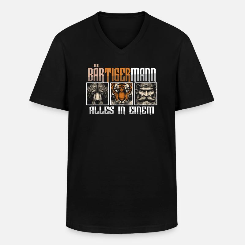 Bärtigermann Bär Tiger Mann Geschenk Bart Sprüche - Männer-T-Shirt mit V-Ausschnitt - Schwarz