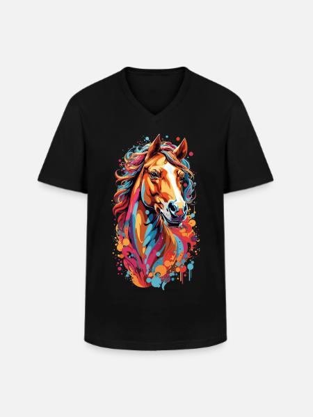Farbensturm Pferdekopf - Männer-T-Shirt mit V-Ausschnitt - Schwarz