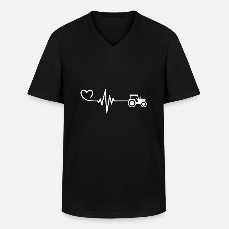 Traktor Puls Herz Liebe - Männer-T-Shirt mit V-Ausschnitt - Schwarz